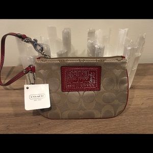 Coach Wristlet - Gold with Red